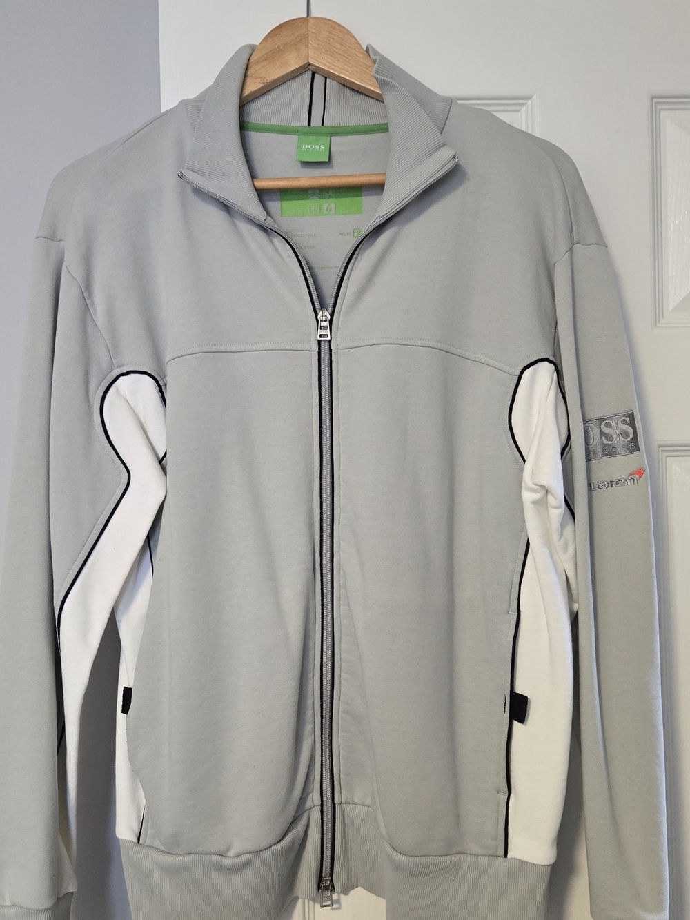 BOSS Hugo Boss Light Gray Zip-Front Jacket with White Side Panels